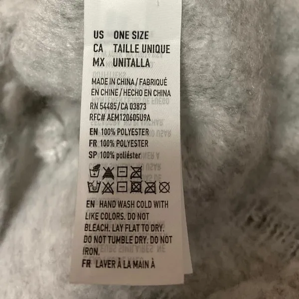 American Eagle Light Gray Fleece Fringe Hem Neck Shawl Wrap Scarf One Size - Image 4