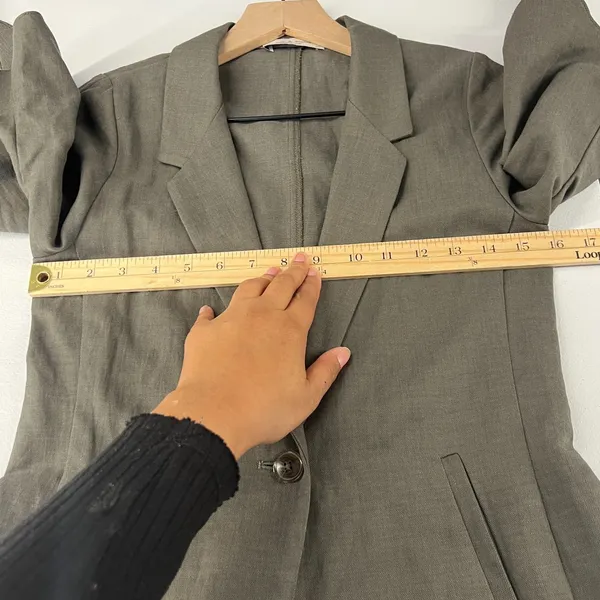 Lola & Sophie Blazer Jacket‎ Womens XS Olive Gray Tie Sleeve Single Breasted - Image 12