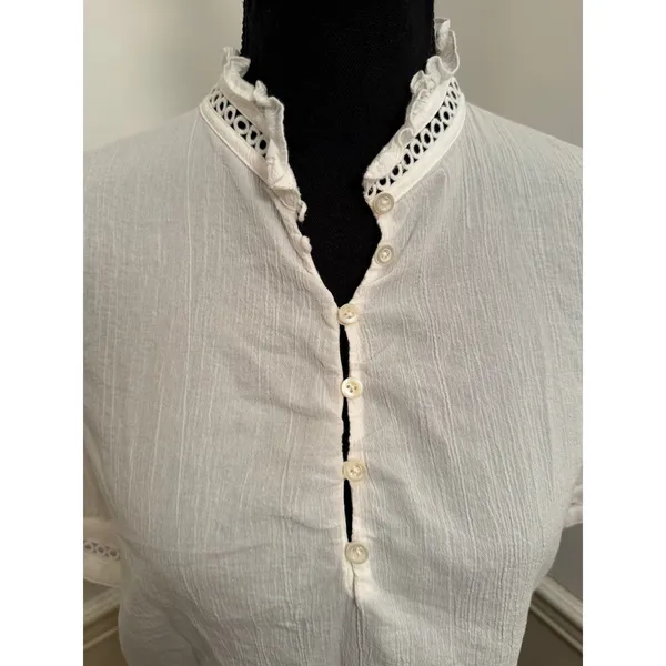FRAME White The Ruffle Collar Top Cotton Puff Sleeve Blouse Romantic Victorian - Image 4