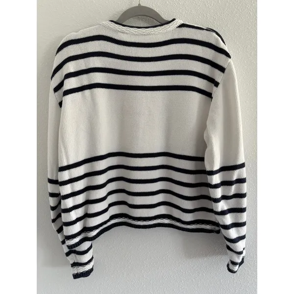 Vintage Sweater Womens XL‎ White Blue Cotton USA Patriotic Chunky Fisherman 90s - Image 2