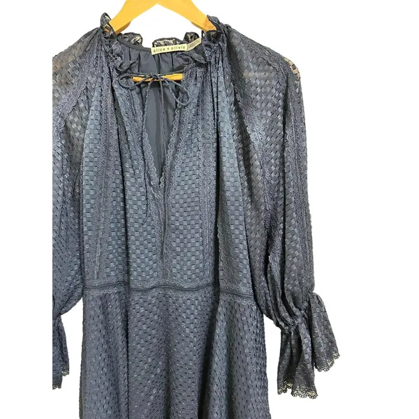 Alice+ Olivia Joanne Tiered Handkerchief Hem Dress Sapphire Blue‎ Lace Trim sz 2 - Image 3