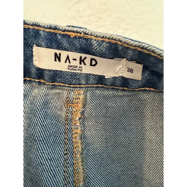 NA-KD Blue Denim Maxi Skirt High Waisted Back‎ Slit Size 38 Medium Wash Long - Image 7