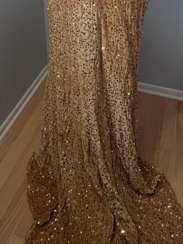 #15-14 Gold Velvet Bustier sequins embroidered appliqué long dress-Small/Size 4 - Image 9