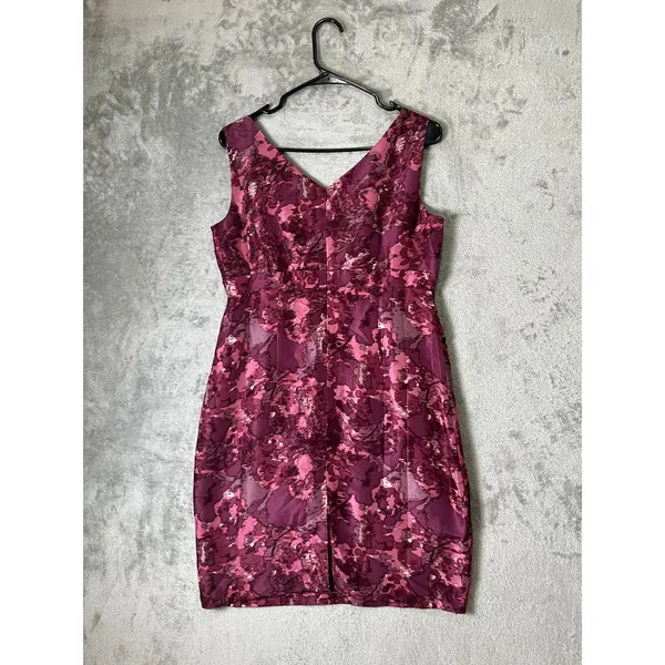 Garnet Hill 100% Silk Sheath Dress Floral Sleeveless V Neck Lined Size 8 Wedding - Image 3