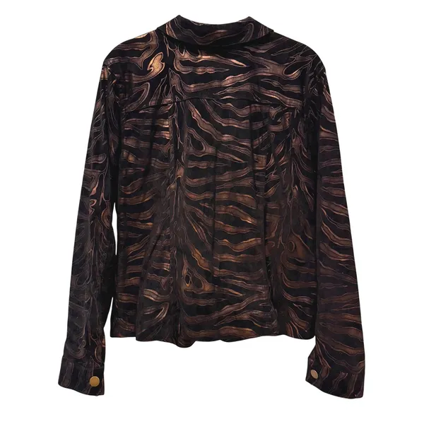 Birch Hill Womens Medium Black Bronze Metallic Tiger Stripe‎ Button Front Jacket - Image 3