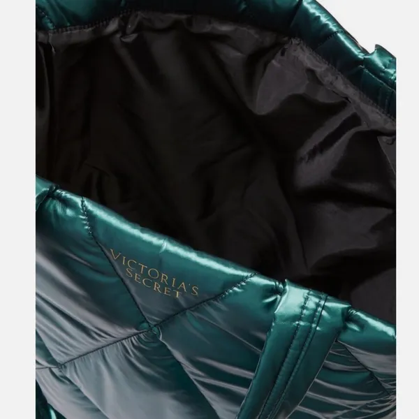 NWT! Victoria's Secret Green Silver Quilted Tote Bag - Image 4