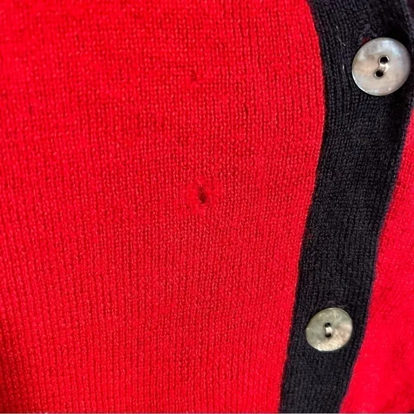 Vintage Talbots Women's Size Medium Sweater Vest Red Navy Blue Pockets 100% Wool - Image 6