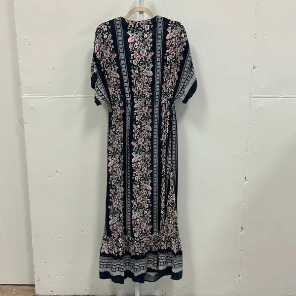 Minkpink Navy Floral Button Front Maxi Dress Boho Tassel Waist Pink Cream Medium - Image 2