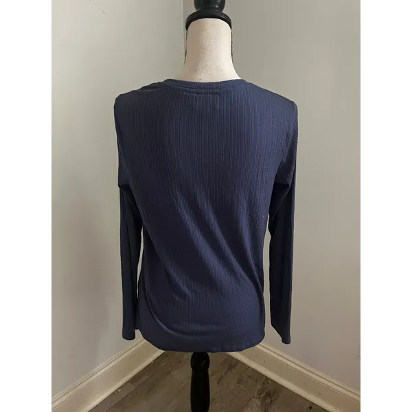 GH Bass Ribbed Henley Top Small Navy Blue Pointelle Gorpcore Granola Minimalist‎ - Image 4