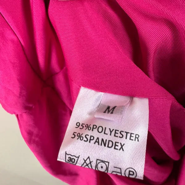 Amazon Hot Pink Halter Ruched Bodycon Dress Silver Ring Detail Size Medium - Image 2