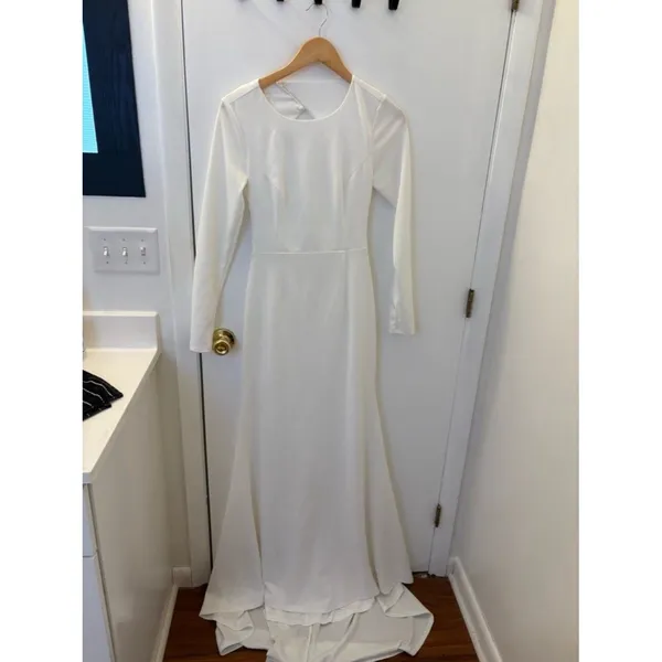 Lulus Eloquent Endearment White Long Sleeve Backless Maxi Wedding Dress Large - Image 3
