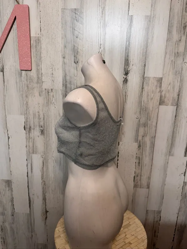 Surfside Resort Crop Top Womens Medium Silver Metallic Sheer Mesh Shimmer Tank - Image 4