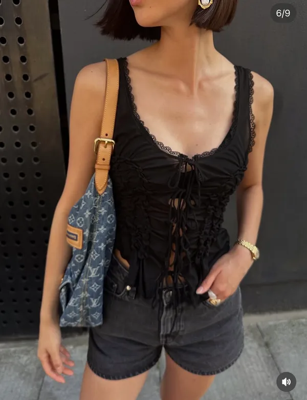 Zara Black Lace-Trim Ruched Tie-Front Tank Top - Women - Image 2