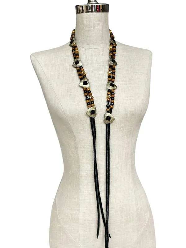 Vintage Beaded Leather Wrap Tie Belt Hearts Western Boho Waist Belt - Image 4