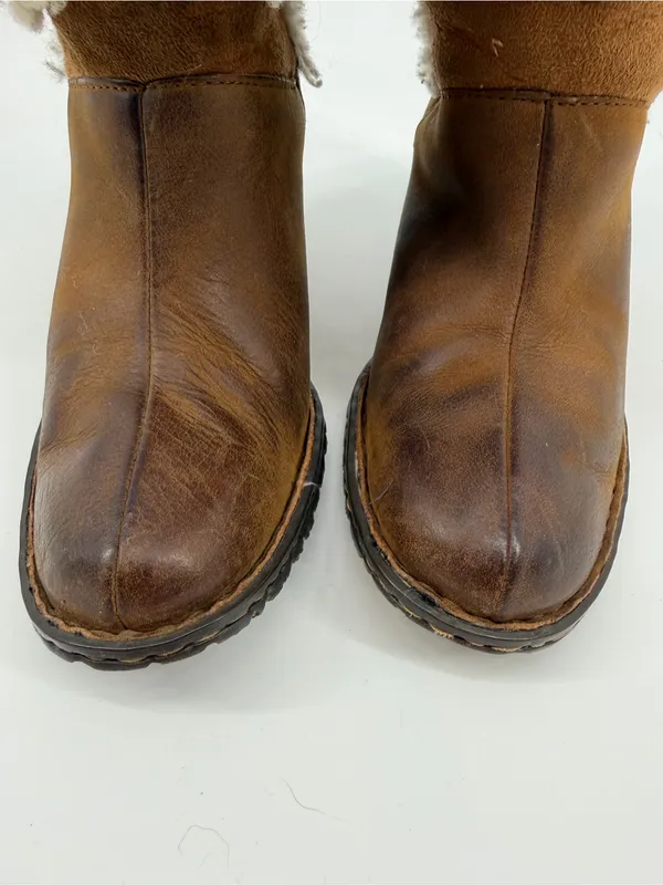Born Dona W21268 Brown Leather Shearling Cuff Ankle Boots Size 6 - Image 4
