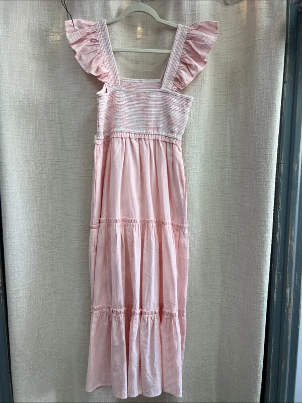 Smocked Ruffle Strap Tiered Midi Dress Medium - Image 14