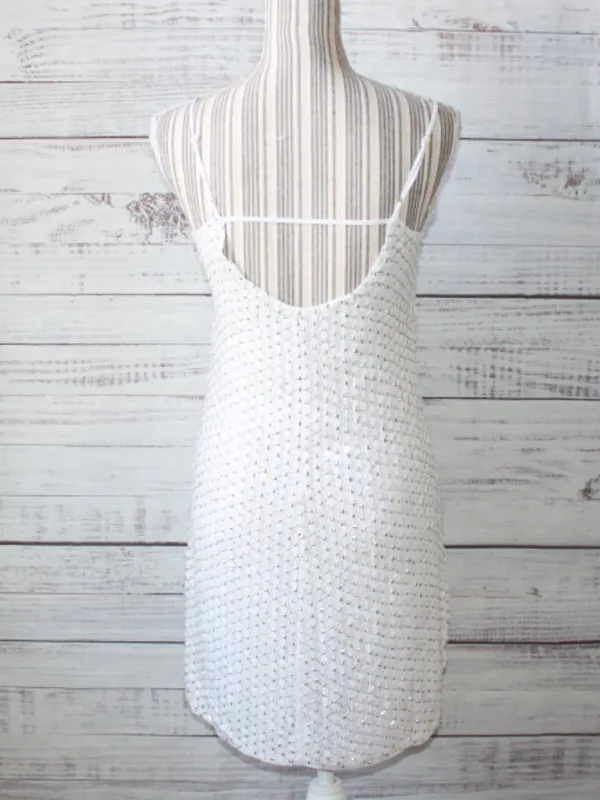 Guess by Marciano White Spaghetti Strap Mini Sequin Dress SIze XSmall - Image 5