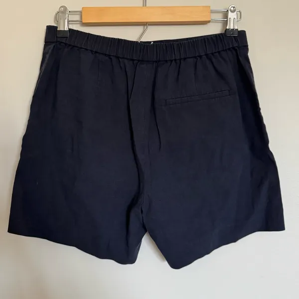 Theory Pull On Mini Utility Shorts Womens Sz 4 Navy Blue Linen Blend Stretch - Image 5
