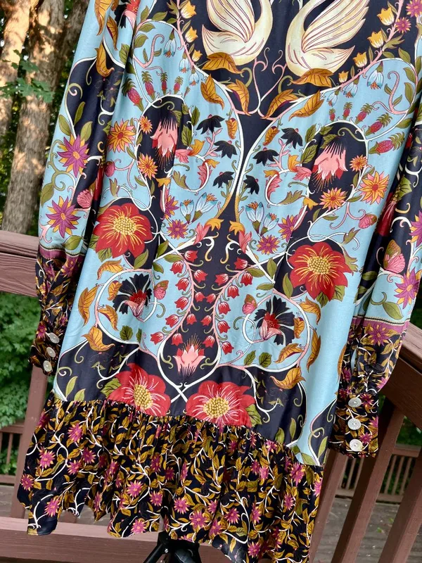 NWOT Farm Rio Floral Swans V-Neck Long Sleeves Mini Dress Size S - Image 4