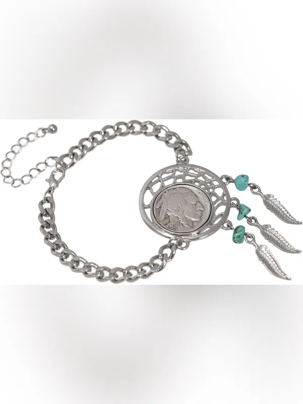 NEW American Coin Buffalo Nickel Dream Catcher Bracelet and turquoise earrings - Image 6