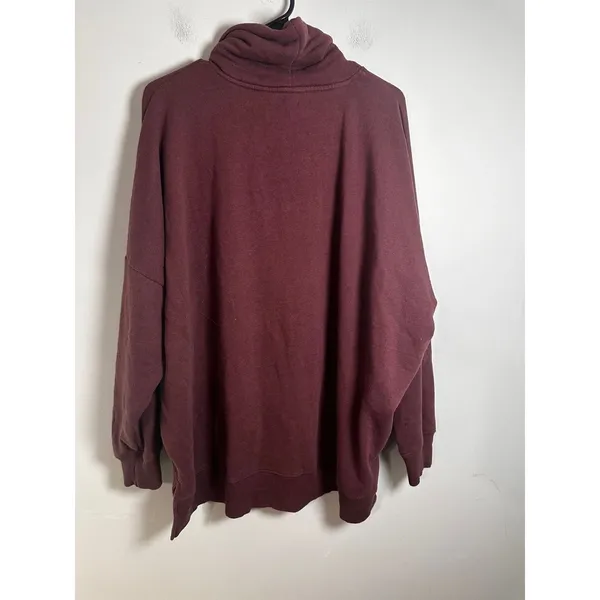Aerie Oversized Turtleneck Sweatshirt Burgundy Maroon High Low‎ Fleece Large - Image 4