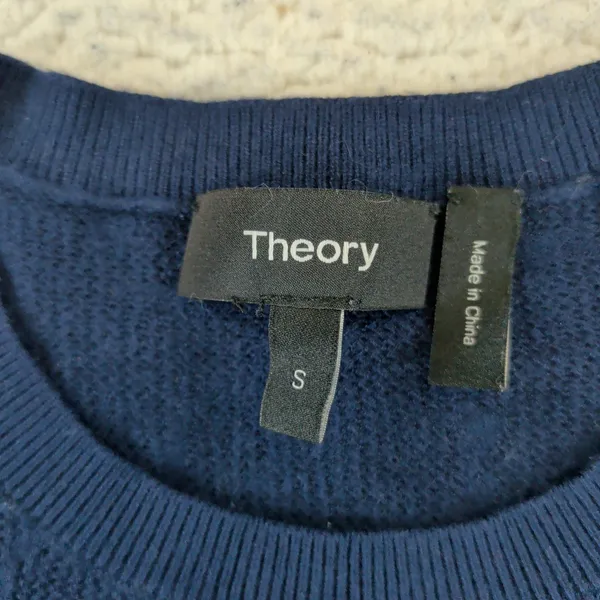 Theory Jaidyn OP Reverie Navy Blue Textured Knit Crew Neck Sweater Small H018712 - Image 4