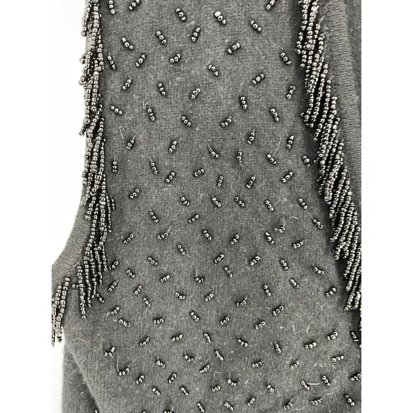 Private Party Women Vest Black Beaded Fringe Angora Lambswool Blend Medium - Image 6