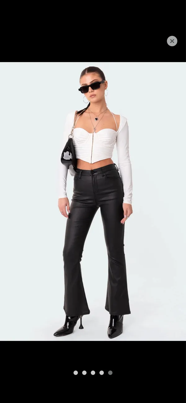 Edikted Petite Luna Faux Leather Flare Jeans - Image 2