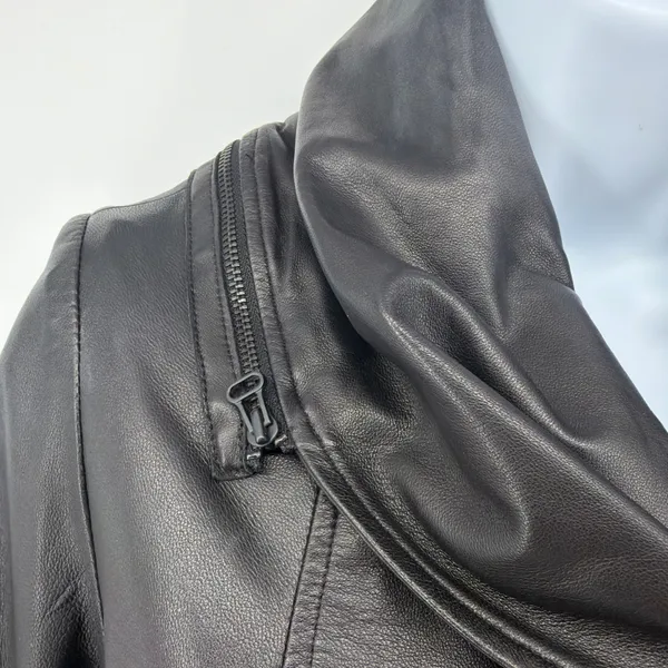 Alice + Olivia Black Lambskin Leather Asymmetric Drape Collar Moto Jacket Fits S - Image 6