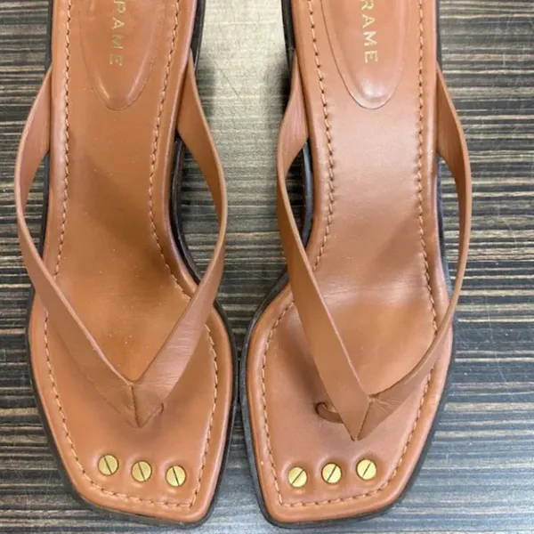 FRAME Le Carbon Leather Thong Sandals - Tobacco size 7 $375 boho classic spring - Image 4
