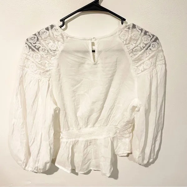 Free People Size Small White ‘Sweet Mornings’ Woven and Lace Top Peasant Boho - Image 6