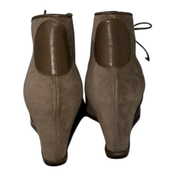 Stuart Weitzman Women's‎ Suede Taupe Kalahari Wedge Ankle Boots Size 10 Lace-Up - Image 4