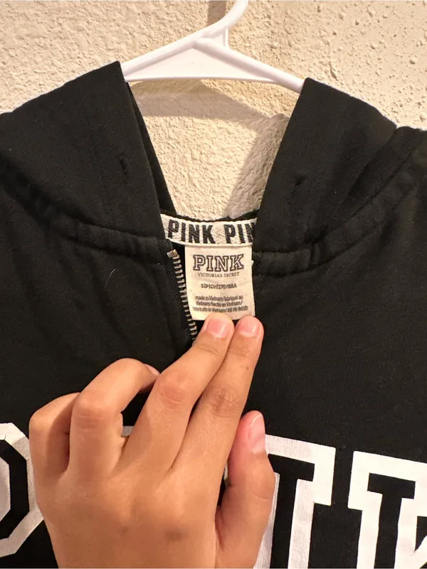 PINK Victoria's Secret Black Full-Zip Hoodie with White Logo Size Small 0448 - Image 3