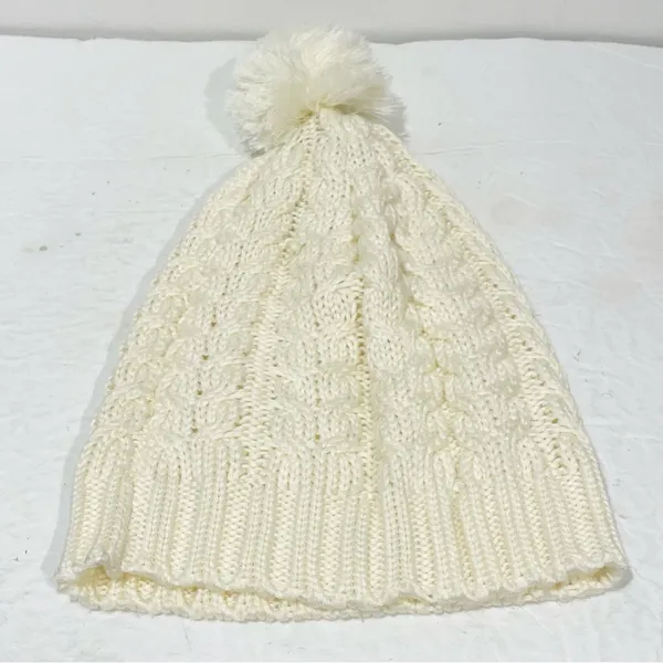 Nike‎ Sportswear Cream Cable Knit Cuffed Beanie Hat Removable Pom - Image 3