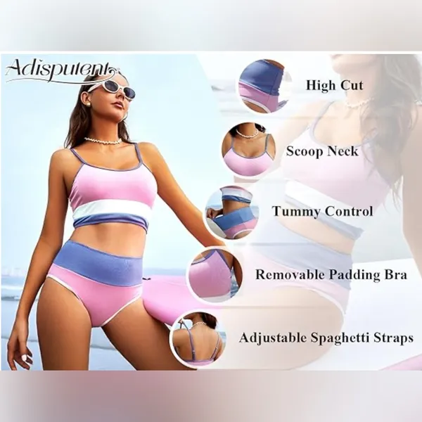 Adisputent Womens High Waisted Bikini Crop Top Sporty 2-Piece Bathing Suit - Image 5
