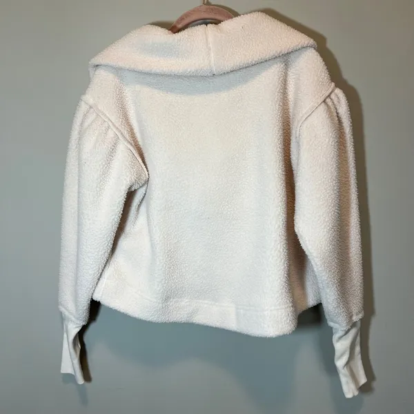 Free People Women's Sherpa Fleece Quarter Zip Pullover Cream White Cropped Small - Image 9