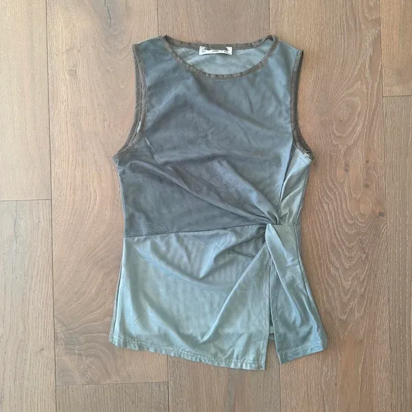 Princess Polly Shrunken green mesh tank top with split ruched cutout - Image 2