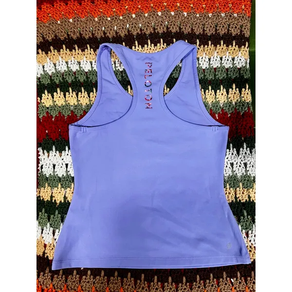 Peloton Cadent Racerback Workout Tank Top Periwinkle Purple Floral Logo Size S - Image 4