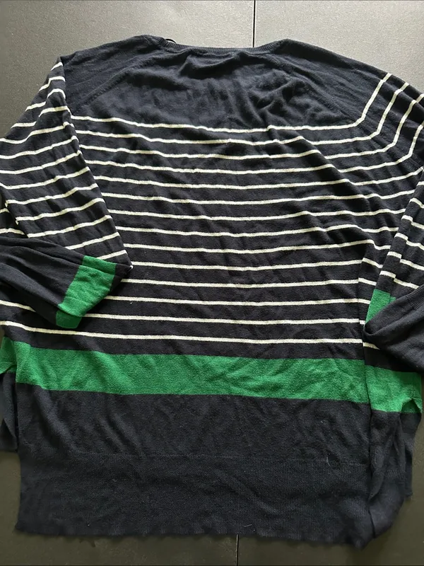 Zara Navy, White and Green Striped Long Sleeve sweater - Image 2