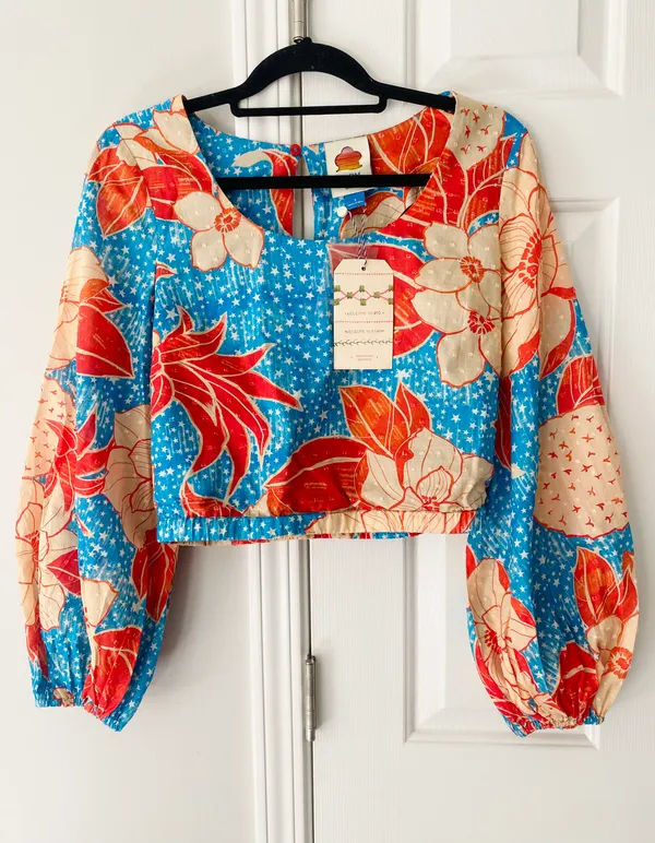 Anthropologie x Farm Rio Puff-Sleeve Bubble Blouse, Size S - Image 7