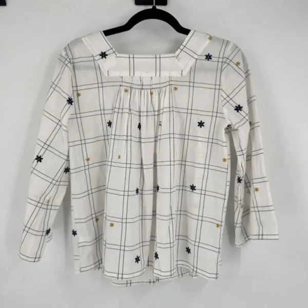 Madewell Embroidered Windowpane Square-Neck Button-Down Top‎ White White Wash XS - Image 11