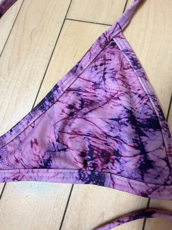 JOLYN Triangle Top Bikini Swimsuit Swim Purple Tie Dye Batik Print Size XS - Image 3