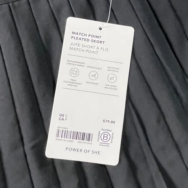 Athleta Match Point Pleated Skort Black Featherweight Plissé Tennis Skirt S NWT - Image 4