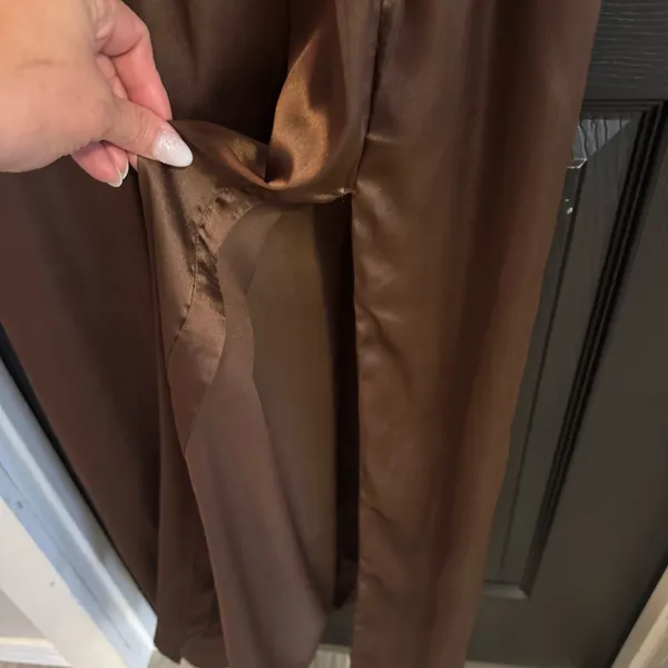 Abercrombie Medium Brown Shocked Satin Slit Sleeveless Elegant Maxi Dress - Image 3