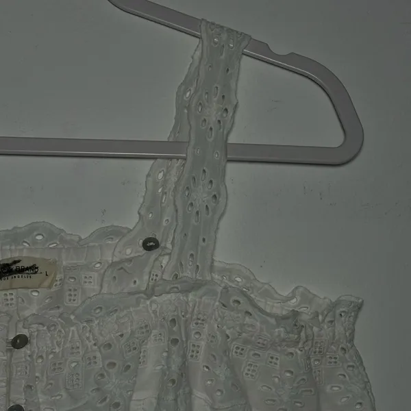 Lucky Brand White Eyelet Crop Top Button Front Square Neck Women's‎ Size L - Image 10