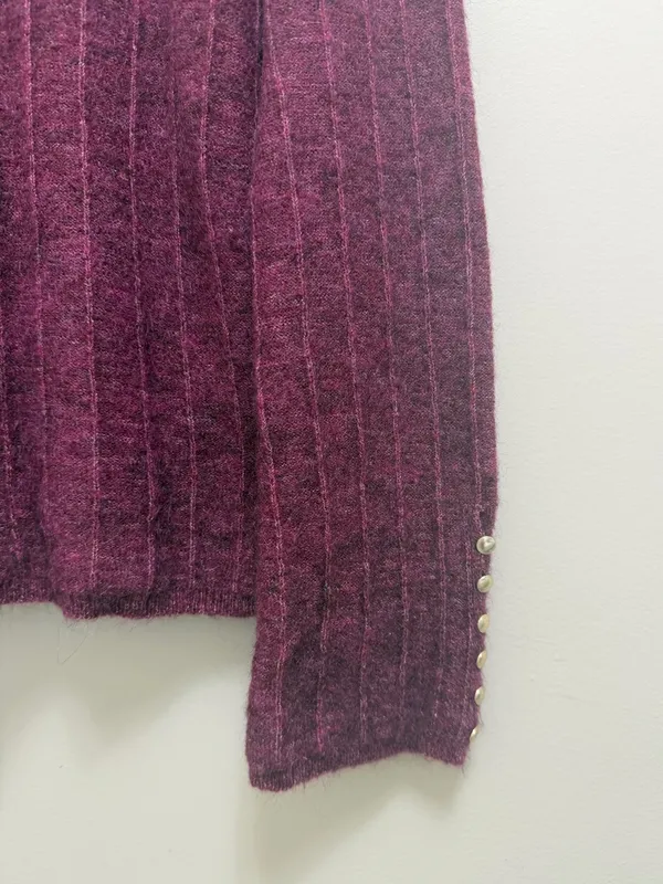 Sezane Joyce Jumper Sweater Merino Wool Mohair Gold Buttons in Grape Purple XS - Image 9
