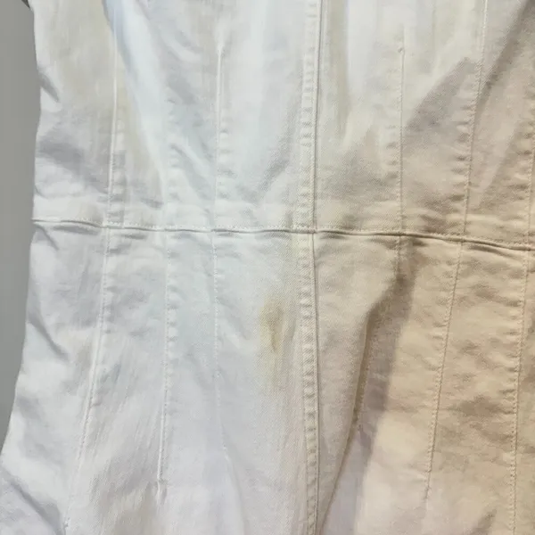 FREE PEOPLE Jayde Denim Flared Jumpsuit in Pure White Size Large - Image 10