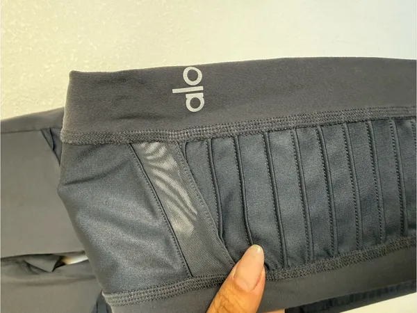 Alo Yoga Dark Gray Moto Leggings S High Rise Mesh Pleated Biker Athleisure - Image 3