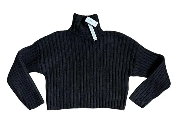 NEW Topshop Black Ribbed Turtleneck Sweater Black Cropped - Image 2