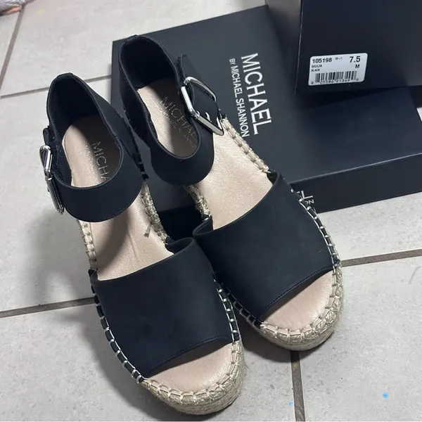 Michael by Michael Shannon Giulia Women Black Wedge Espadrille Sandals size 7.5‎ - Image 7